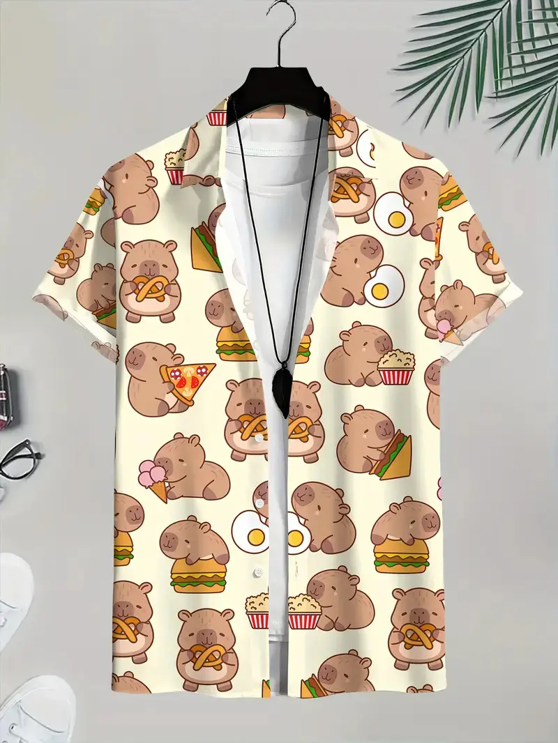 Men'S Capybara Printed Shirt Summer Beachwear With Cartoon Capybara Pattern Women Vacation Or Casual Blouse 2025 New Y2k Tops