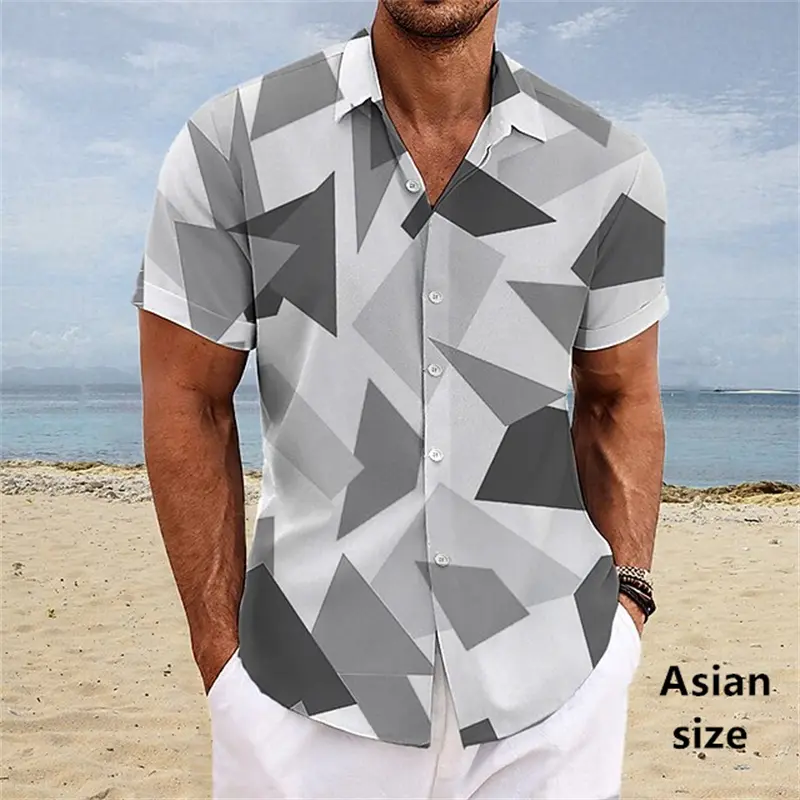 Men's Geometric 3D Printed Short Sleeve Shirt Hawaiian Beach Casual Personality Tops Summer Fashion Steetwear Men Women Blouse