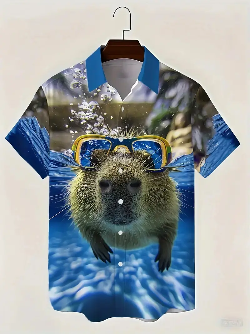 Men'S Capybara Printed Shirt Summer Beachwear With Cartoon Capybara Pattern Women Vacation Or Casual Blouse 2025 New Y2k Tops