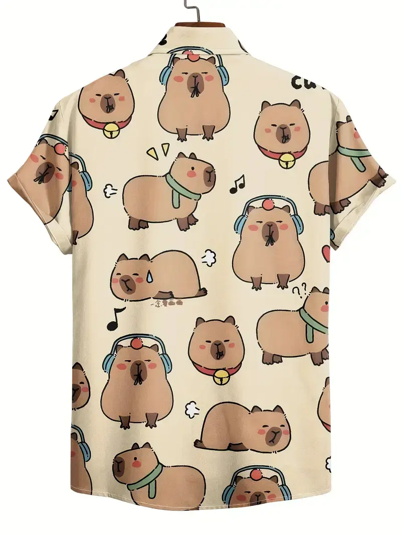 Men'S Capybara Printed Shirt Summer Beachwear With Cartoon Capybara Pattern Women Vacation Or Casual Blouse 2025 New Y2k Tops