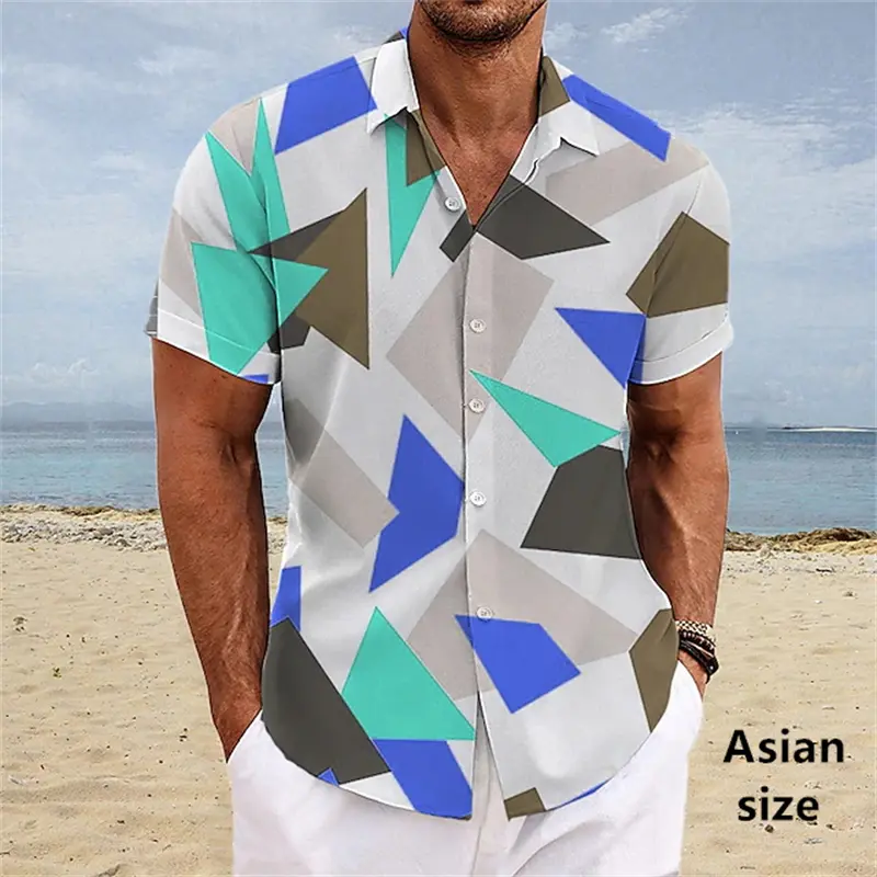 Men's Geometric 3D Printed Short Sleeve Shirt Hawaiian Beach Casual Personality Tops Summer Fashion Steetwear Men Women Blouse