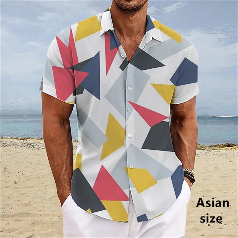 Men's Geometric 3D Printed Short Sleeve Shirt Hawaiian Beach Casual Personality Tops Summer Fashion Steetwear Men Women Blouse