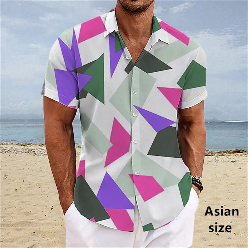Men's Geometric 3D Printed Short Sleeve Shirt Hawaiian Beach Casual Personality Tops Summer Fashion Steetwear Men Women Blouse