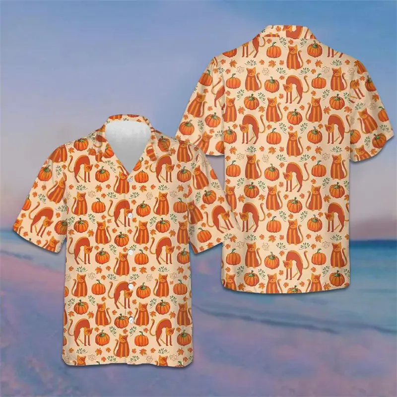 Vintage Pumpkin 3D Graphic Shirts Men Hawaii Shirt Women Party Pretty Tops Mens High Fashion Clothing Thanksgiving Perfect Gift