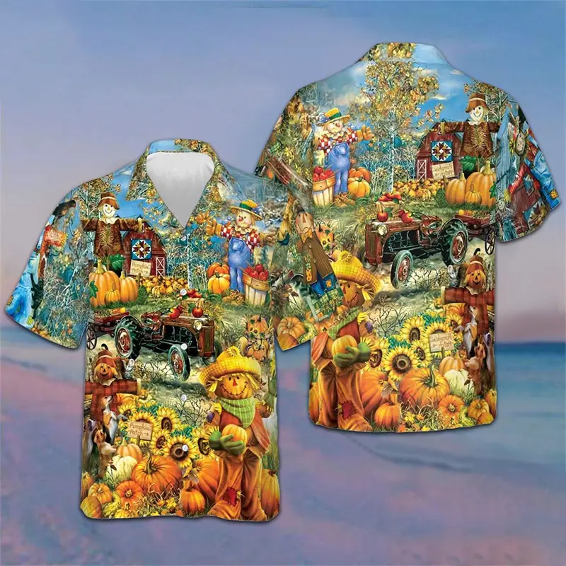 Vintage Pumpkin 3D Graphic Shirts Men Hawaii Shirt Women Party Pretty Tops Mens High Fashion Clothing Thanksgiving Perfect Gift