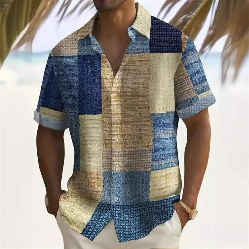 Retro Coconut Tree Print Hawaii Shirts Mens Women Casual Harajuku Blouse Tops Summer Tropical Plant Graphic Vacation Beach Shirt