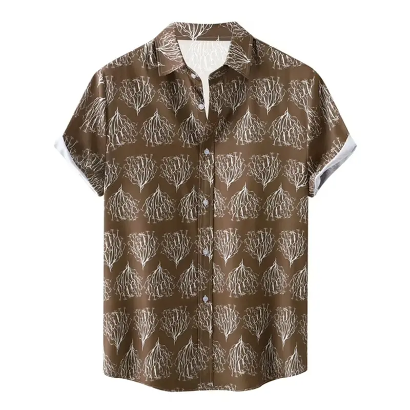 Fashion Abstract Plants 3d Print Hawaiian Shirt Men Women Summer Short Sleeves Tops Beach Street Lapel Blouse Y2k Male Clothes