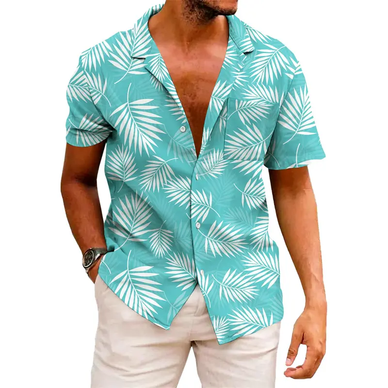 Hawaiian Shirt Men's 3d Print Shirts Harajuku Stripe Print Loose Fashion Casual Short Sleeve Button Beach Summer Men Clothing
