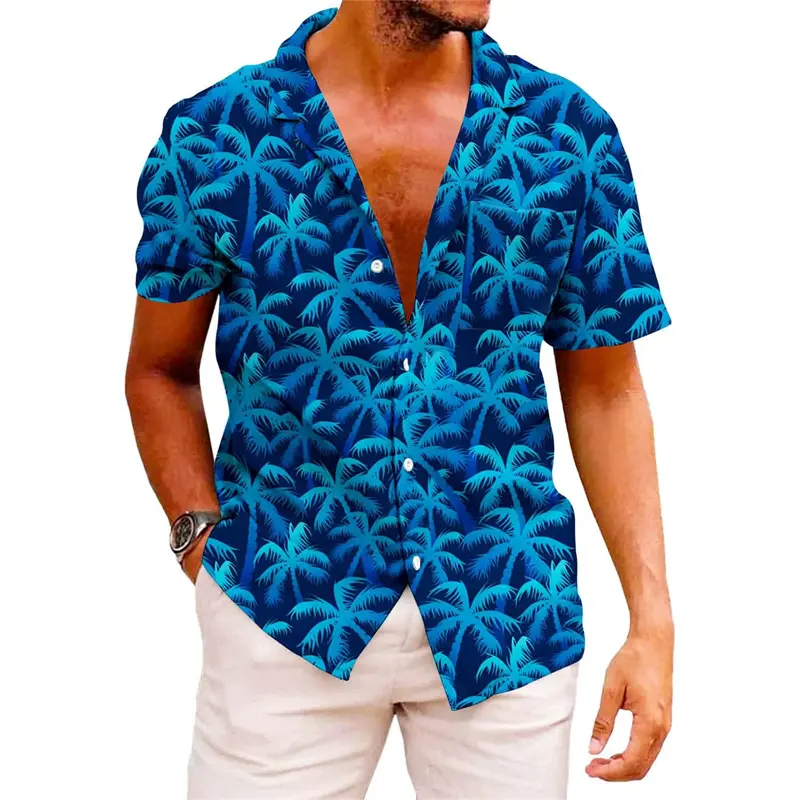 Hawaiian Shirt Men's 3d Print Shirts Harajuku Stripe Print Loose Fashion Casual Short Sleeve Button Beach Summer Men Clothing