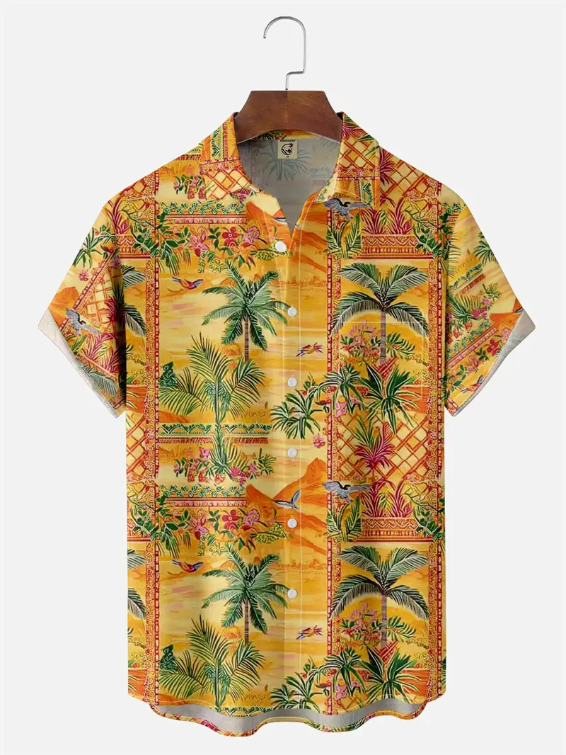 2025 Hawaiian Shirt Summer 3D Printed Floral Pattern Ethnic Style Shirt Stylish Casual Fashion Sun Beach Holiday Men's Clothing