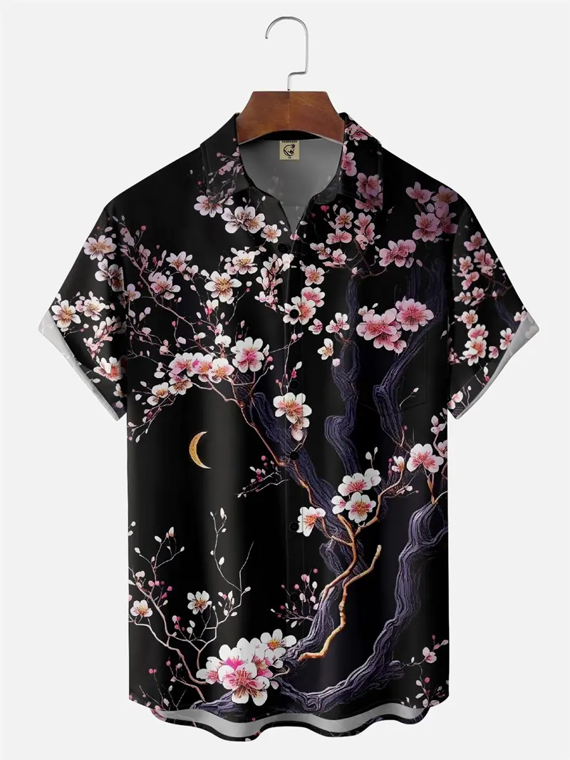 Cherry Blossom Graphic Hawaiian Shirt Men Women 3D Print Aloha Shirts Summer Women Blouses Lapel Short Sleeves Japanese Style
