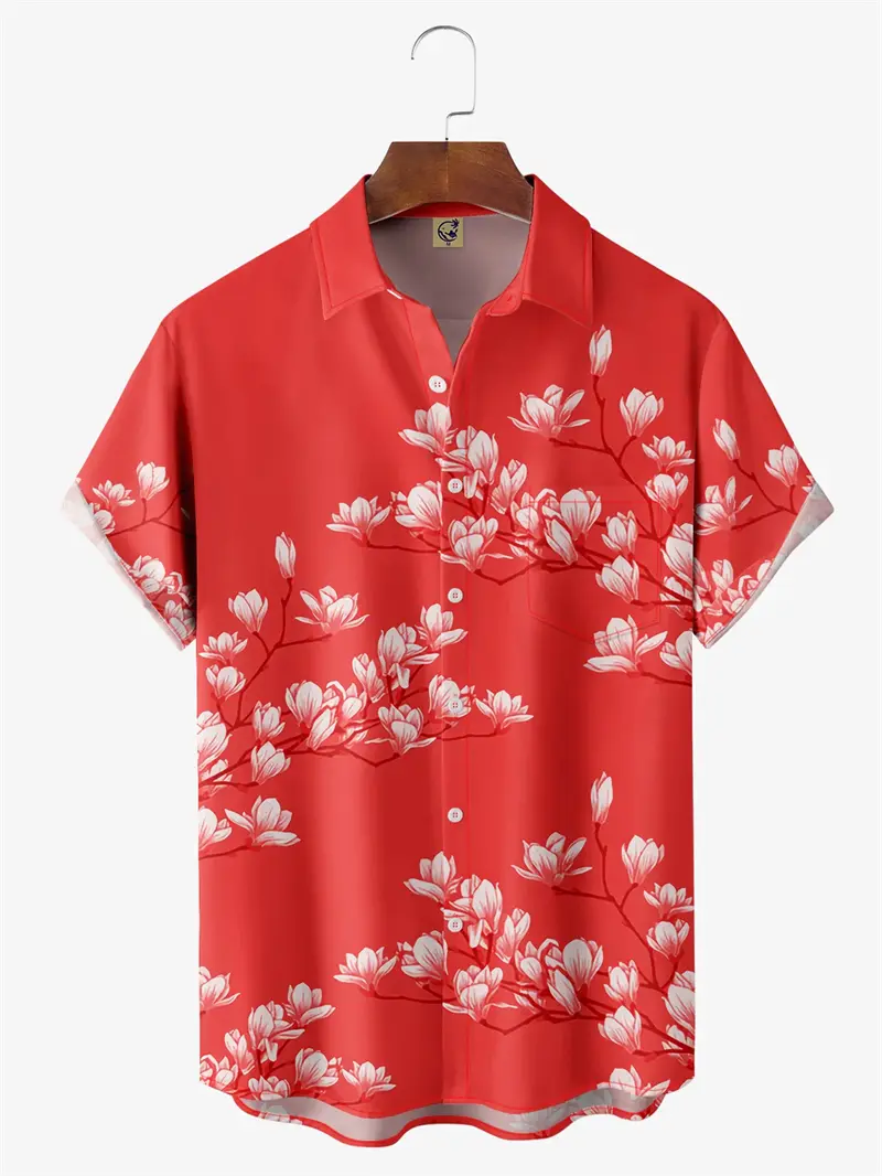 Cherry Blossom Graphic Hawaiian Shirt Men Women 3D Print Aloha Shirts Summer Women Blouses Lapel Short Sleeves Japanese Style