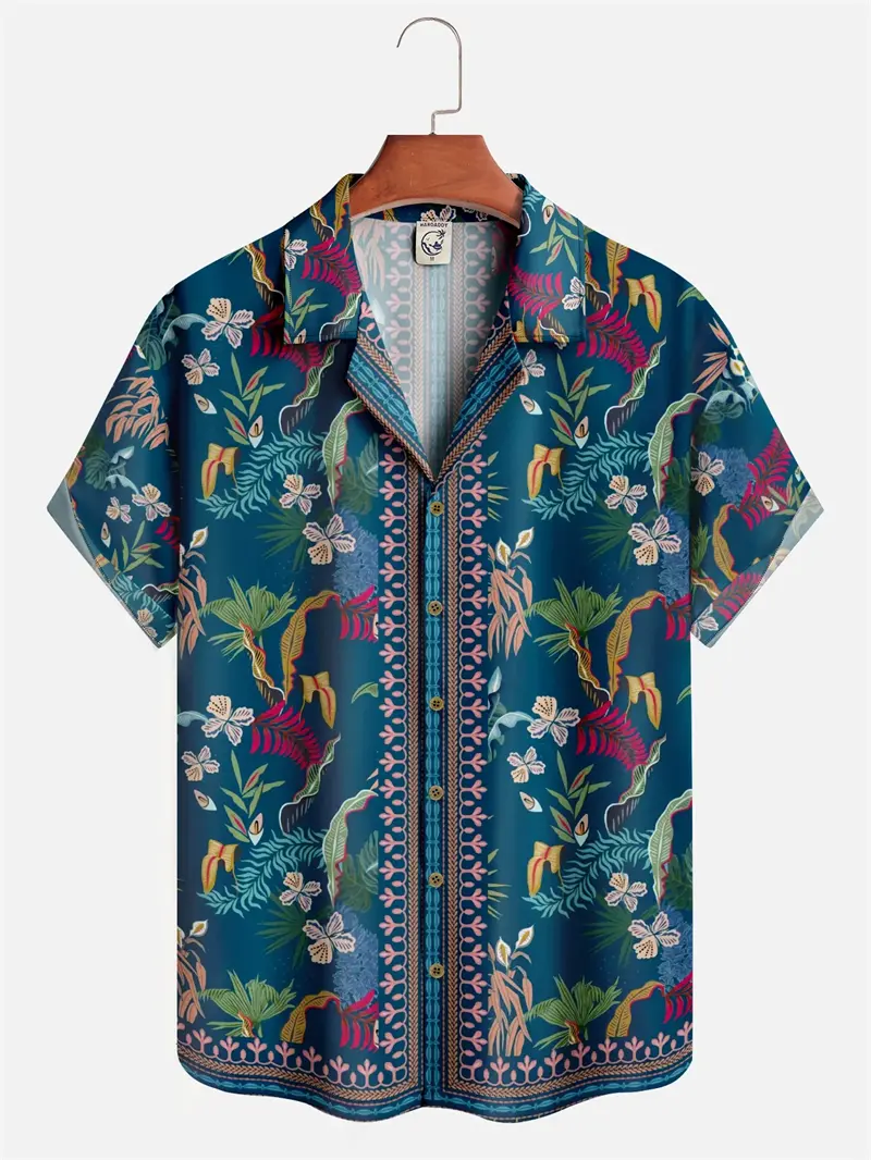 2025 Hawaiian Shirt Summer 3D Printed Floral Pattern Ethnic Style Shirt Stylish Casual Fashion Sun Beach Holiday Men's Clothing