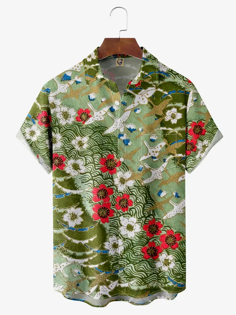 Cherry Blossom Graphic Hawaiian Shirt Men Women 3D Print Aloha Shirts Summer Women Blouses Lapel Short Sleeves Japanese Style