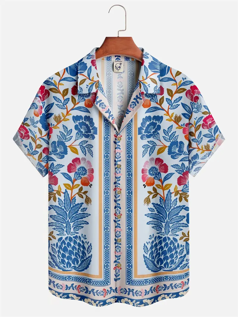 2025 Hawaiian Shirt Summer 3D Printed Floral Pattern Ethnic Style Shirt Stylish Casual Fashion Sun Beach Holiday Men's Clothing