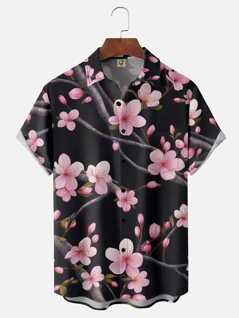 Cherry Blossom Graphic Hawaiian Shirt Men Women 3D Print Aloha Shirts Summer Women Blouses Lapel Short Sleeves Japanese Style