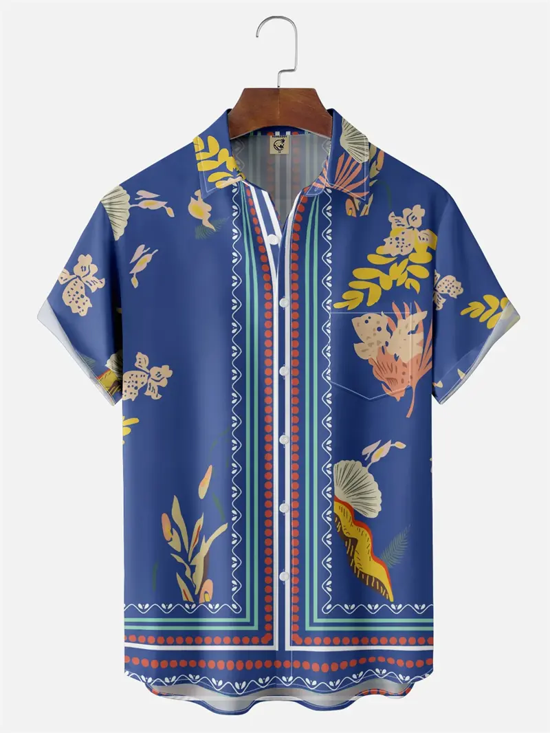 2025 Hawaiian Shirt Summer 3D Printed Floral Pattern Ethnic Style Shirt Stylish Casual Fashion Sun Beach Holiday Men's Clothing