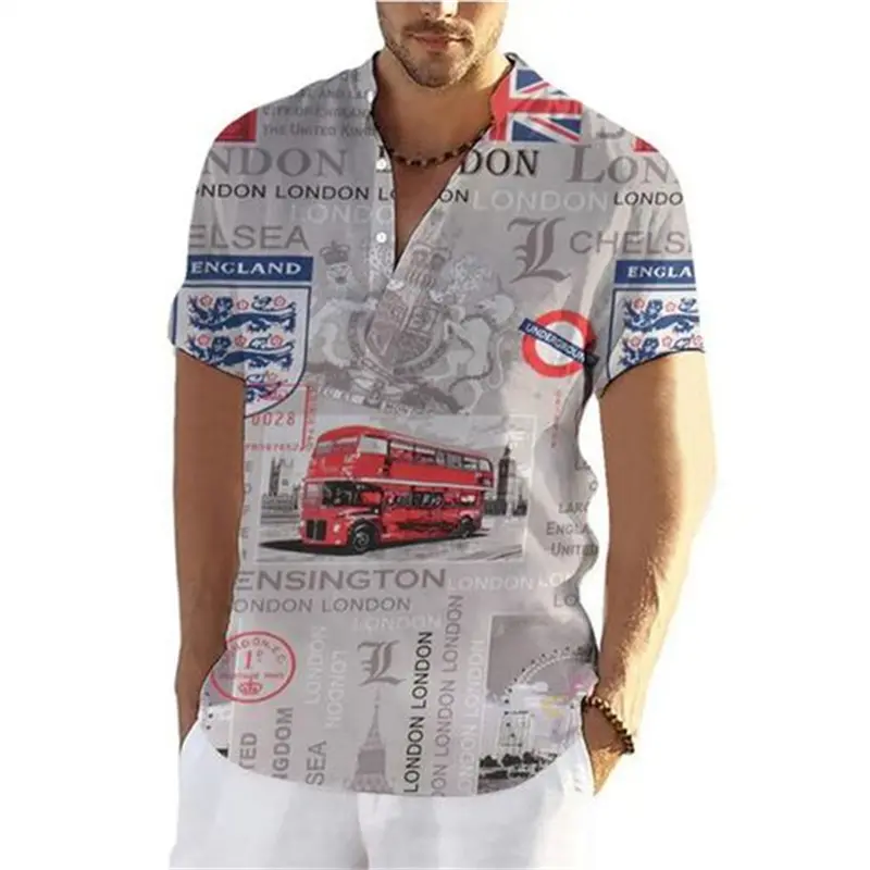 Retro Hawaiian Men's Shirt 3D Print Short Sleeve Shirts Summer Fashion Casual Tops Harajuku England Flag Pattern Oversized Tops