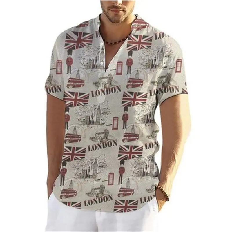 Retro Hawaiian Men's Shirt 3D Print Short Sleeve Shirts Summer Fashion Casual Tops Harajuku England Flag Pattern Oversized Tops
