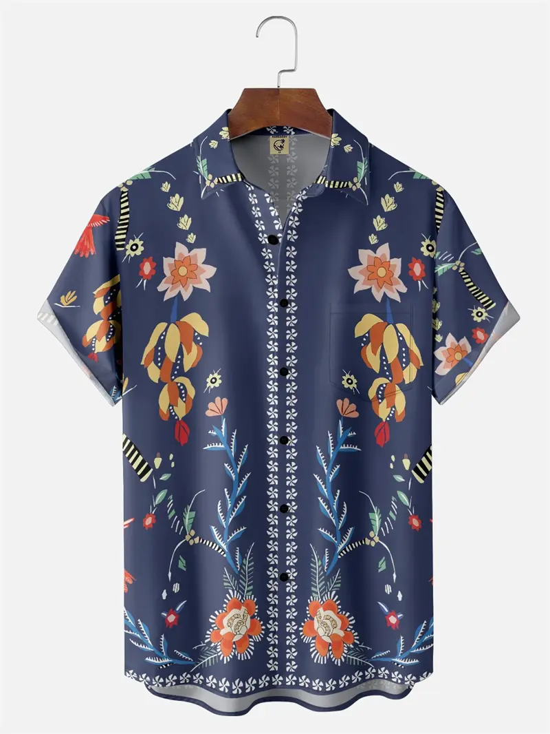 2025 Hawaiian Shirt Summer 3D Printed Floral Pattern Ethnic Style Shirt Stylish Casual Fashion Sun Beach Holiday Men's Clothing