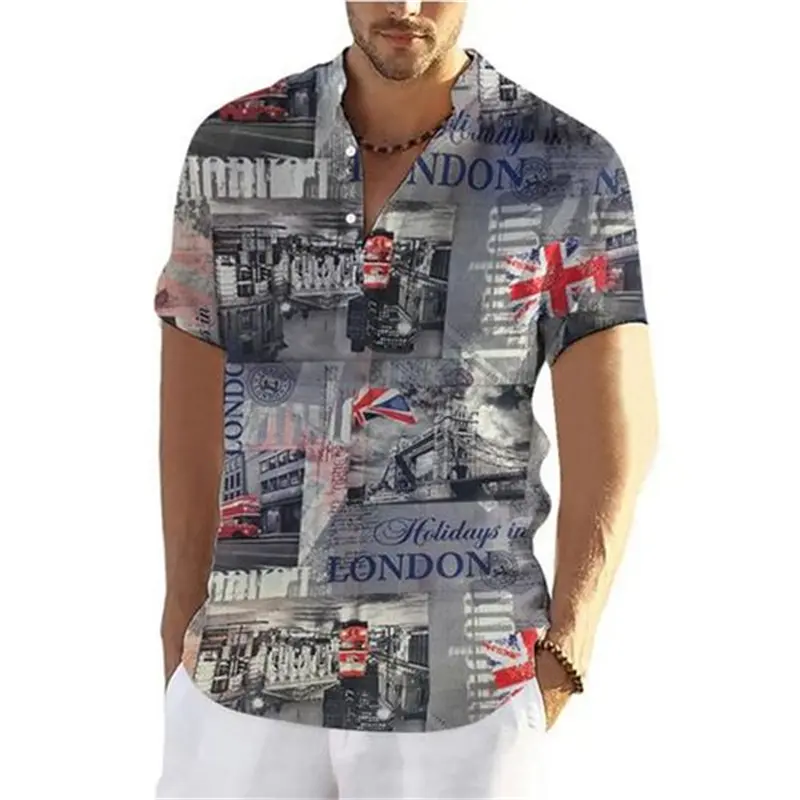 Retro Hawaiian Men's Shirt 3D Print Short Sleeve Shirts Summer Fashion Casual Tops Harajuku England Flag Pattern Oversized Tops