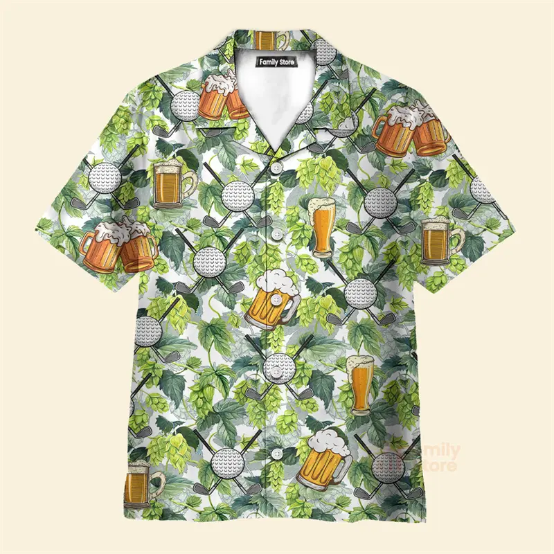 Tropical Beer 3D Graphic Shirts Men Hawaiian Shirt Short Sleeve Summer Funny Holiday Party Button Lapel Tops Unisex Clothing