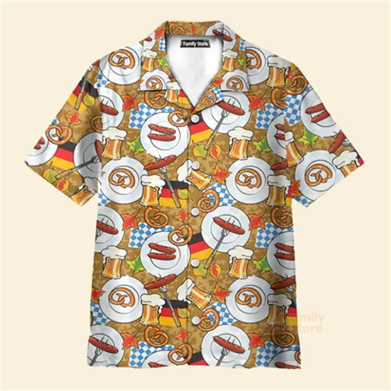Tropical Beer 3D Graphic Shirts Men Hawaiian Shirt Short Sleeve Summer Funny Holiday Party Button Lapel Tops Unisex Clothing