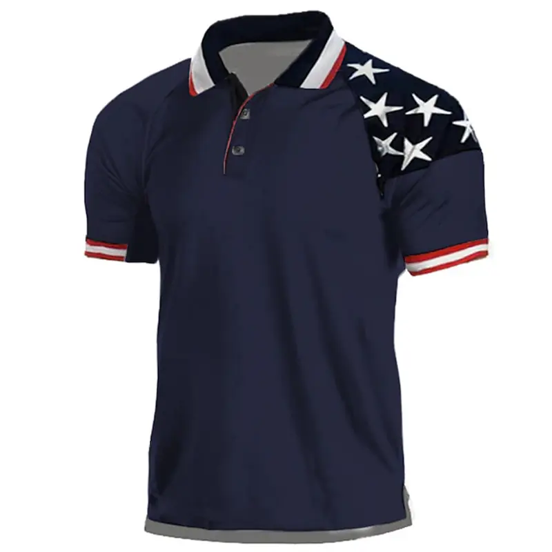 Statue Of Liberty American Flag Polo T-shirts For Men's Tops Short Sleeve Lapel Male Tee Graphic 3d Printing Casual Tops Summer