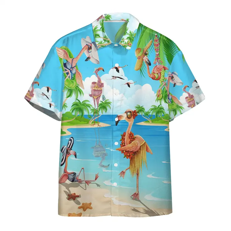Fashion Flamingo Hawaiian Shirt For Men Women 3D Print Animal Pattern Blouse Summer Vacation Street Short Sleeve Button Shirts