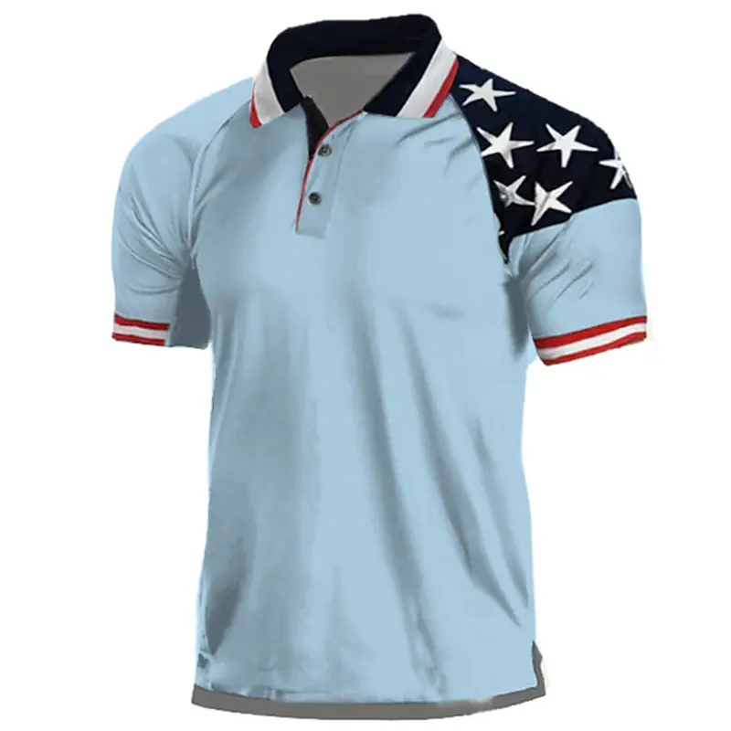 Statue Of Liberty American Flag Polo T-shirts For Men's Tops Short Sleeve Lapel Male Tee Graphic 3d Printing Casual Tops Summer