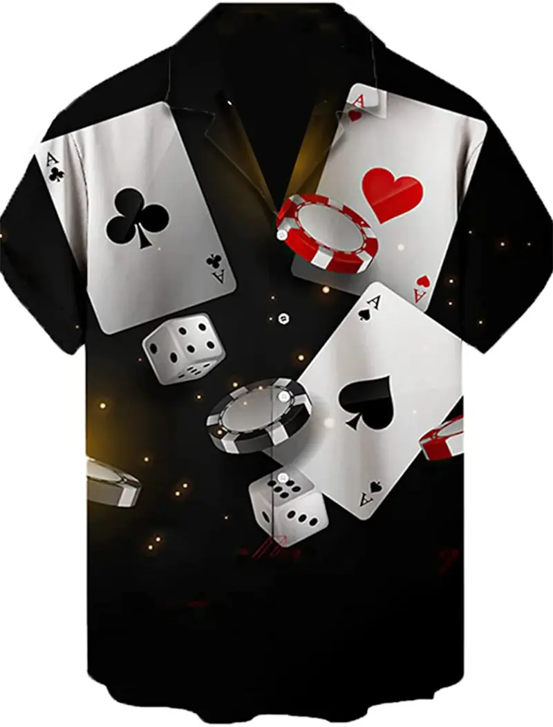 2024 New Men's 3D Shirts Playing Card Printed Fun Shirts Street Men's Summer Short Sleeved Clothing Men's Outdoor Clothing Tops
