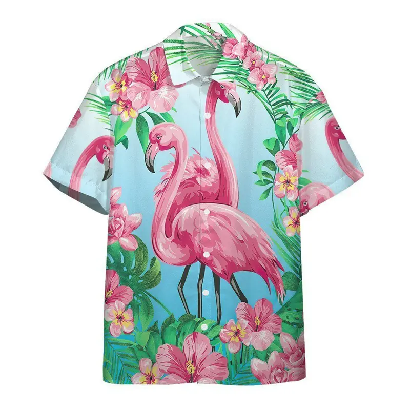 Fashion Flamingo Hawaiian Shirt For Men Women 3D Print Animal Pattern Blouse Summer Vacation Street Short Sleeve Button Shirts