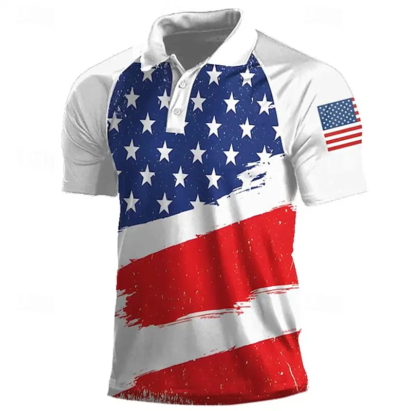 Statue Of Liberty American Flag Polo T-shirts For Men's Tops Short Sleeve Lapel Male Tee Graphic 3d Printing Casual Tops Summer