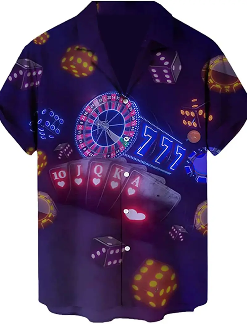 2024 New Men's 3D Shirts Playing Card Printed Fun Shirts Street Men's Summer Short Sleeved Clothing Men's Outdoor Clothing Tops