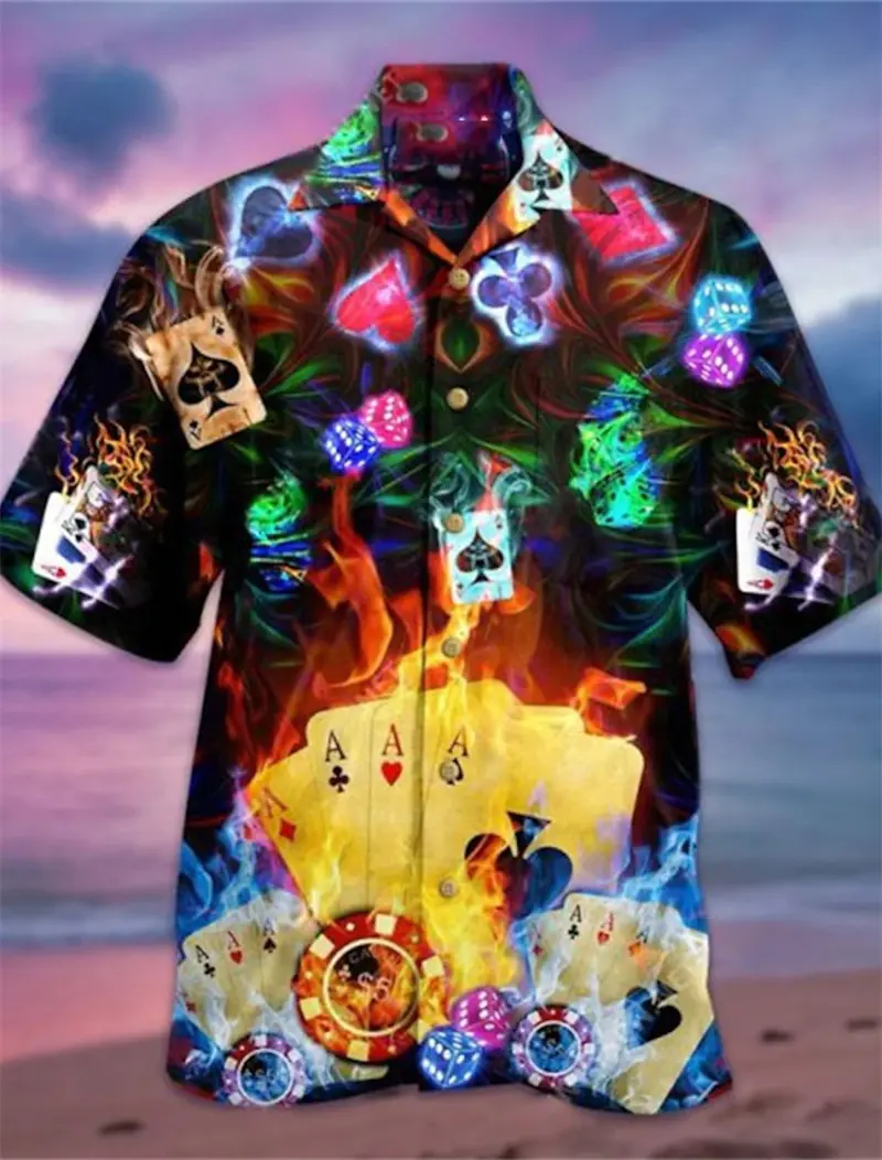 2024 New Men's 3D Shirts Playing Card Printed Fun Shirts Street Men's Summer Short Sleeved Clothing Men's Outdoor Clothing Tops