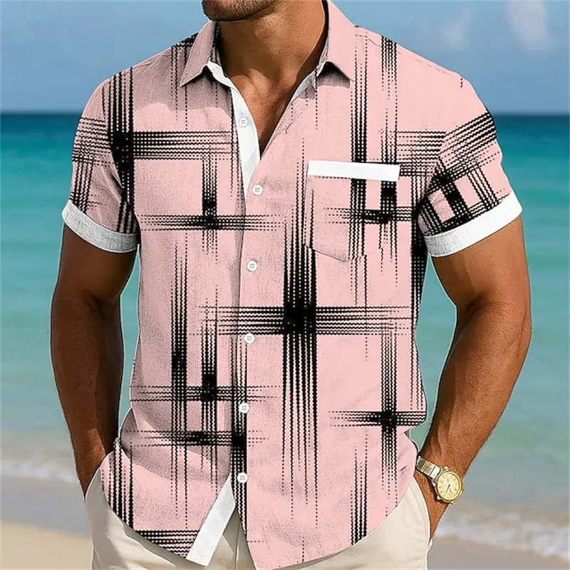 Men's Shirts 3D Print Geometric Pattern Color Shirt Button Up Shirt Short Sleeve Fashion Casual Turndown Vacation Women Shirts