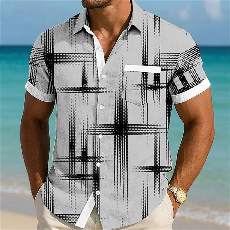 Men's Shirts 3D Print Geometric Pattern Color Shirt Button Up Shirt Short Sleeve Fashion Casual Turndown Vacation Women Shirts
