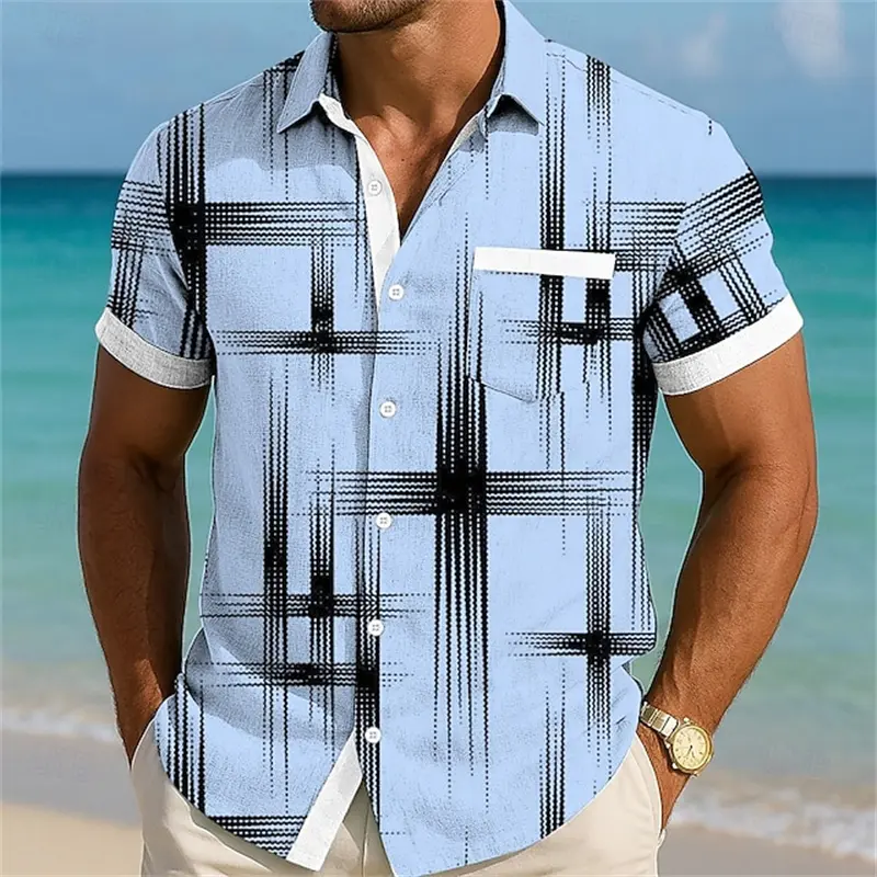 Men's Shirts 3D Print Geometric Pattern Color Shirt Button Up Shirt Short Sleeve Fashion Casual Turndown Vacation Women Shirts