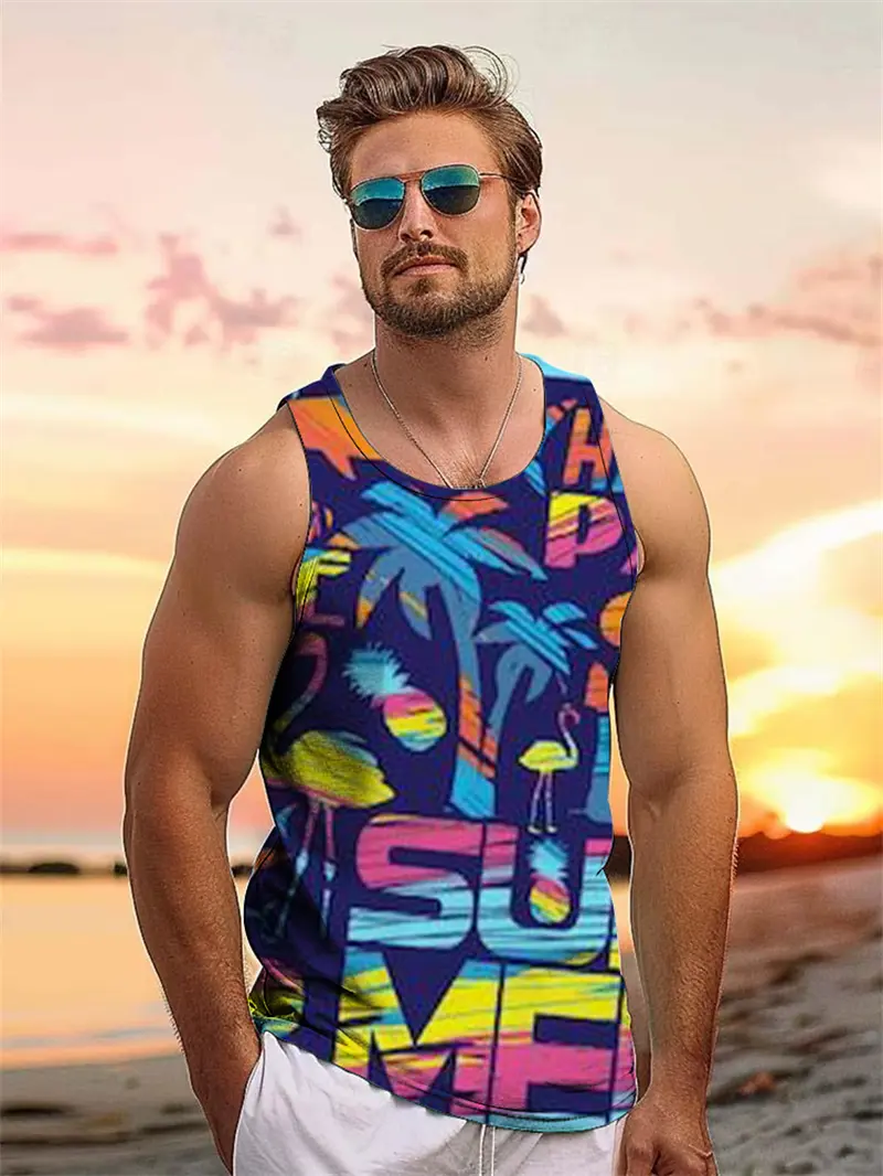 Tropical Coconut Tree 3D Print Male Clothes Hawaiian Vacation Beach Party Comfortabl Men's Vest Summer Casual Sleeveless T-shirt