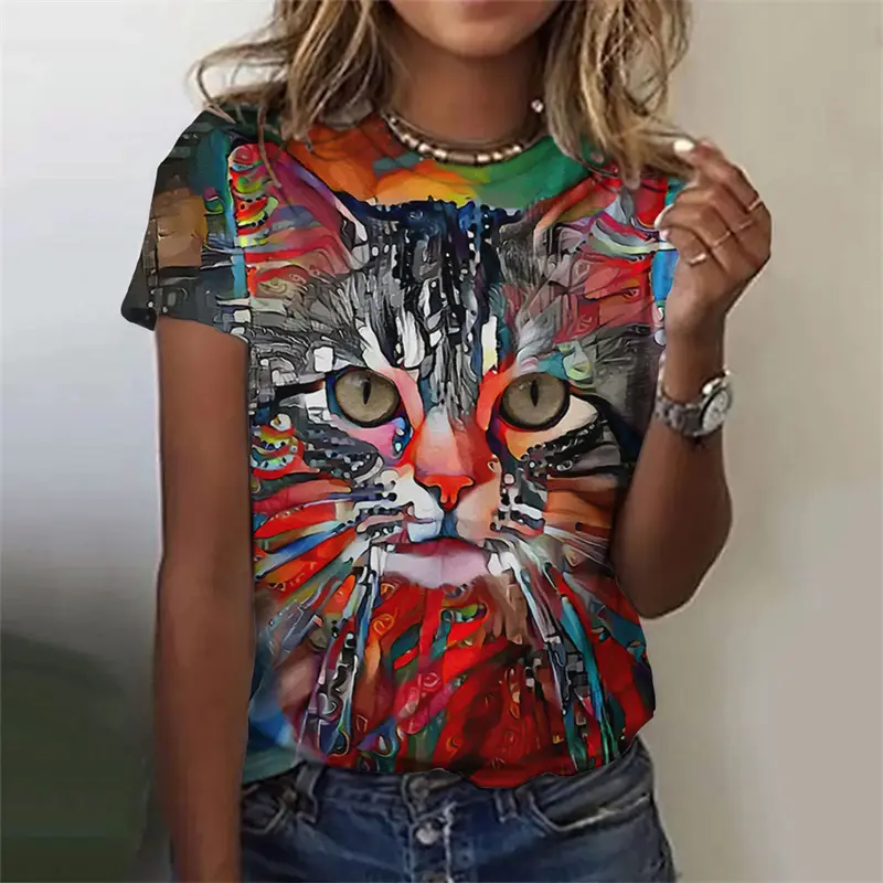 Funny Cat 3D Printed Women's T Shirts Summer Fashion Animal Print Short Sleeve Tees Girl Kawaii Y2k Top Clothes Female Clothing