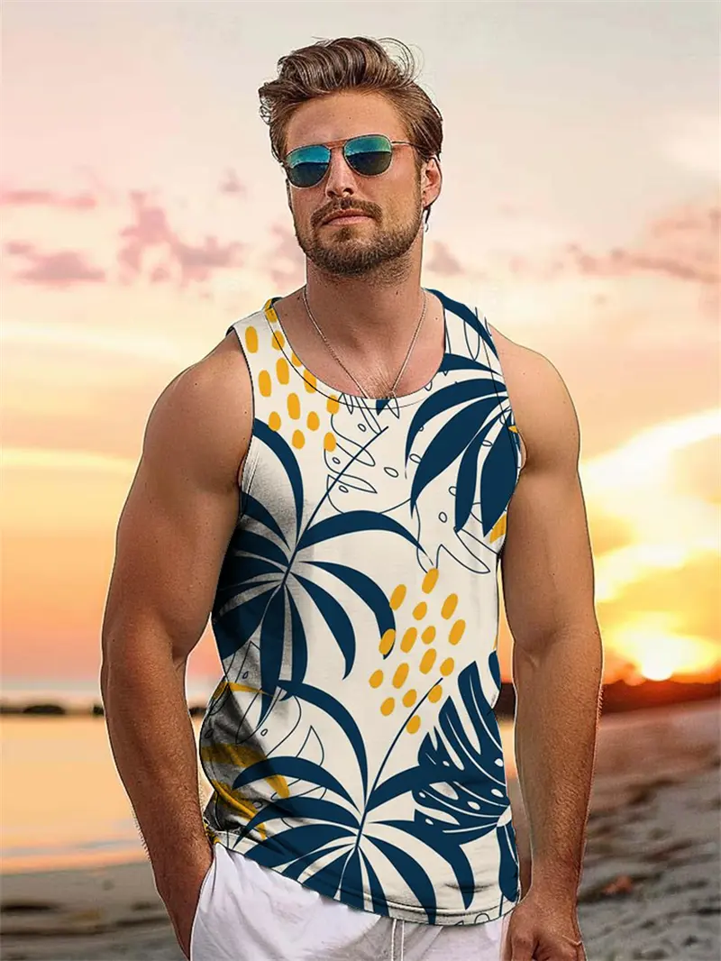 Tropical Coconut Tree 3D Print Male Clothes Hawaiian Vacation Beach Party Comfortabl Men's Vest Summer Casual Sleeveless T-shirt