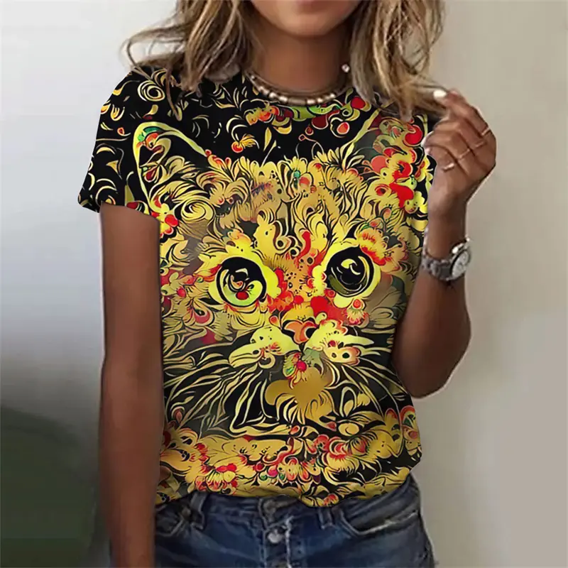 Funny Cat 3D Printed Women's T Shirts Summer Fashion Animal Print Short Sleeve Tees Girl Kawaii Y2k Top Clothes Female Clothing