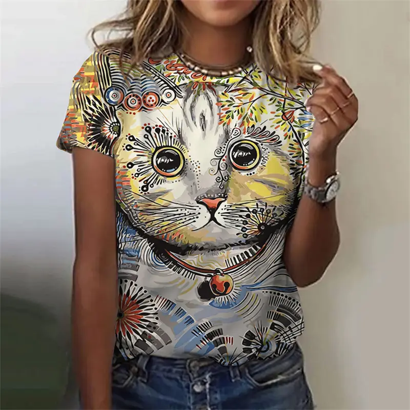 Funny Cat 3D Printed Women's T Shirts Summer Fashion Animal Print Short Sleeve Tees Girl Kawaii Y2k Top Clothes Female Clothing