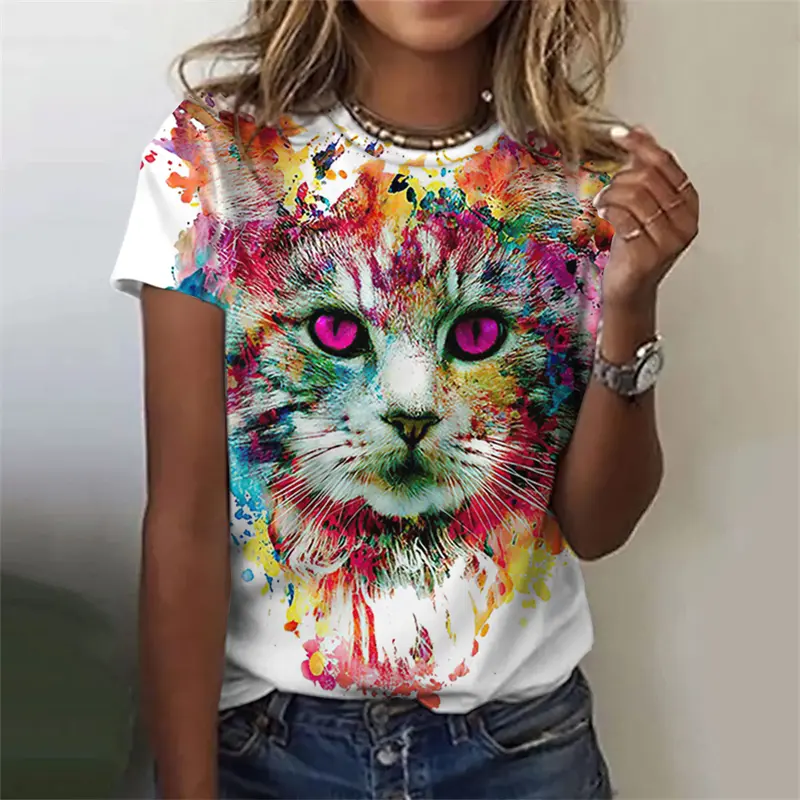 Funny Cat 3D Printed Women's T Shirts Summer Fashion Animal Print Short Sleeve Tees Girl Kawaii Y2k Top Clothes Female Clothing