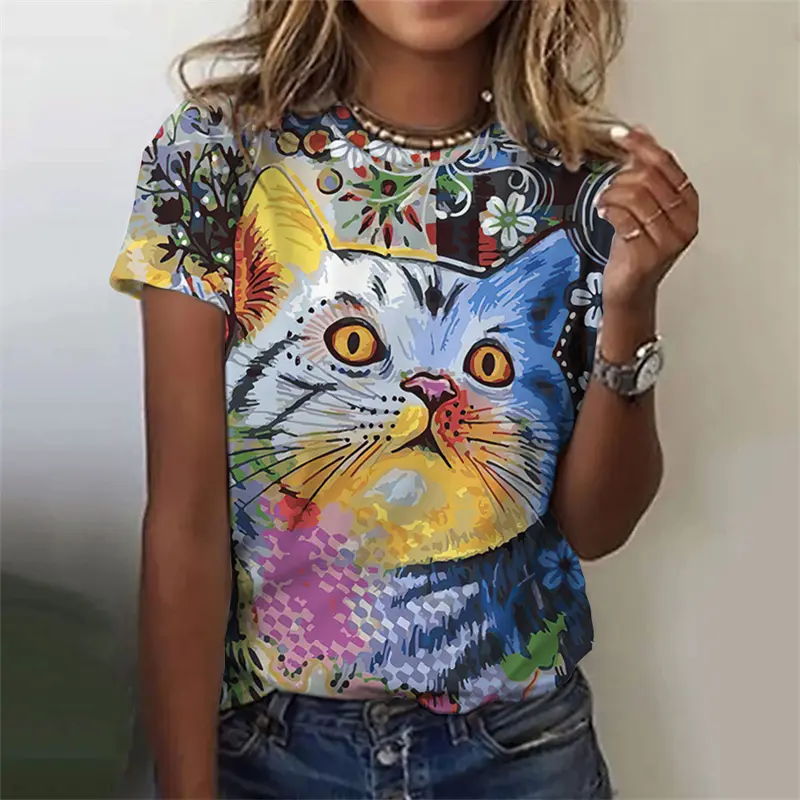 Funny Cat 3D Printed Women's T Shirts Summer Fashion Animal Print Short Sleeve Tees Girl Kawaii Y2k Top Clothes Female Clothing
