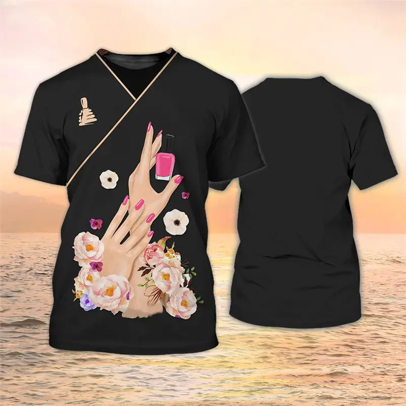 New Fashion Nail Artist Women's T Shirt Girls Funny Cosplay Custom Short Sleeve Tshirt Ladies Vintage 2000s Y2k Tops Pretty Tees