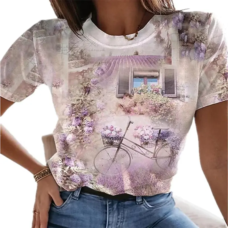 Vintage Sunflower 3D Print Elegant Women Clothing Female Summer Fashion Short Sleeve Top Tees Ladies Casual Comfortable T Shirt