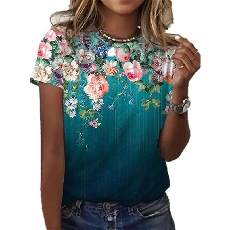 Vintage Sunflower 3D Print Elegant Women Clothing Female Summer Fashion Short Sleeve Top Tees Ladies Casual Comfortable T Shirt