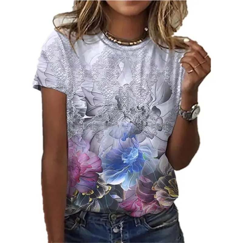 Vintage Sunflower 3D Print Elegant Women Clothing Female Summer Fashion Short Sleeve Top Tees Ladies Casual Comfortable T Shirt