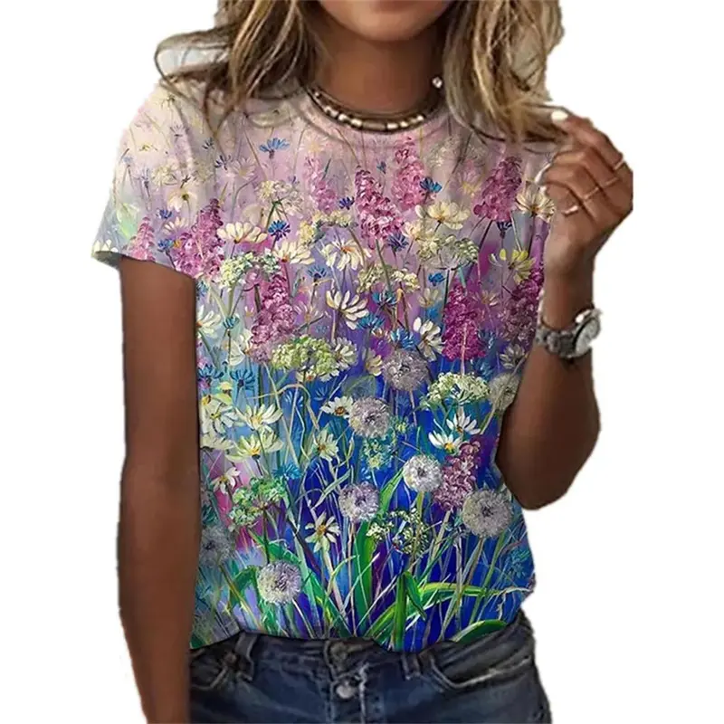 Vintage Sunflower 3D Print Elegant Women Clothing Female Summer Fashion Short Sleeve Top Tees Ladies Casual Comfortable T Shirt